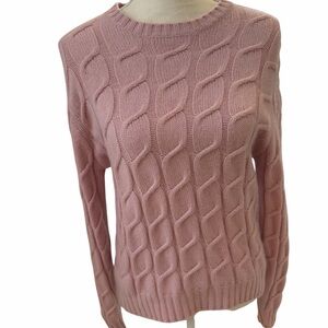 Neiman Marcus 100% Cashmere Pink Cable Knit Sweater XL Crewneck